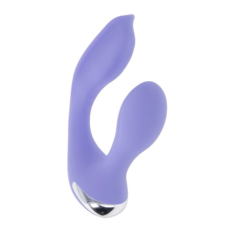 Every Way Play Wearable Vibrator with Remote Lilac shown, featuring curved design and flexible arms for dual stimulation.
