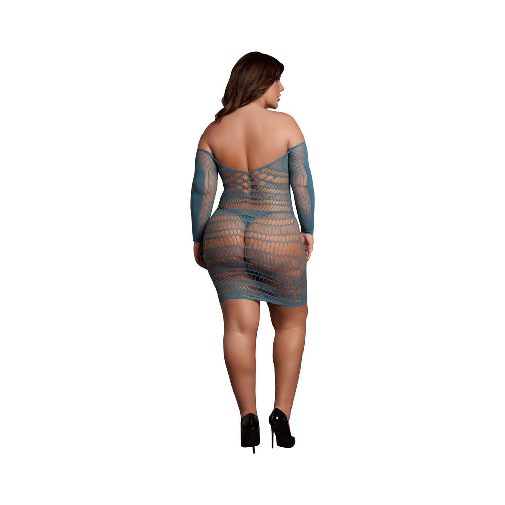 Le Desir Long-Sleeved Net Mini Dress Ocean Deep Queen Size