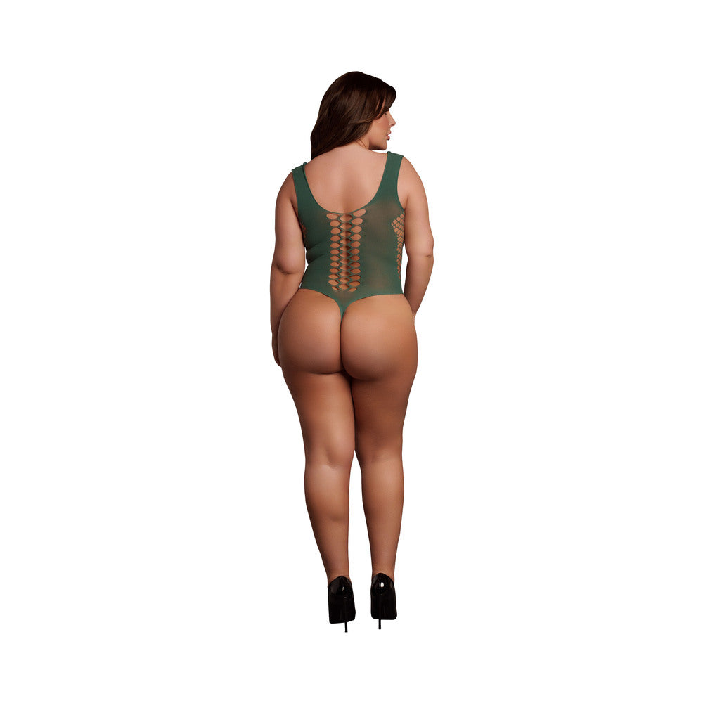 Le Desir V-Neck Teddy with Opaque Panels Midnight Green Queen Size