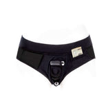 SpareParts Tomboi Cover Brief Style Underwear Harness Black XL showcasing its unique design and storage pocket.