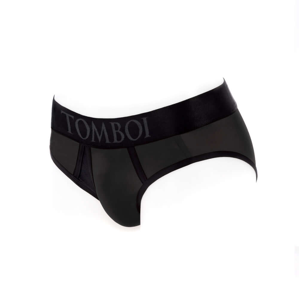 SpareParts Tomboi Cover Brief Style Underwear Harness Black 5XL side view image on white background.