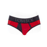 SpareParts Tomboi Cover Brief Style Underwear Harness XXS in red and black design, offering comfort and performance.