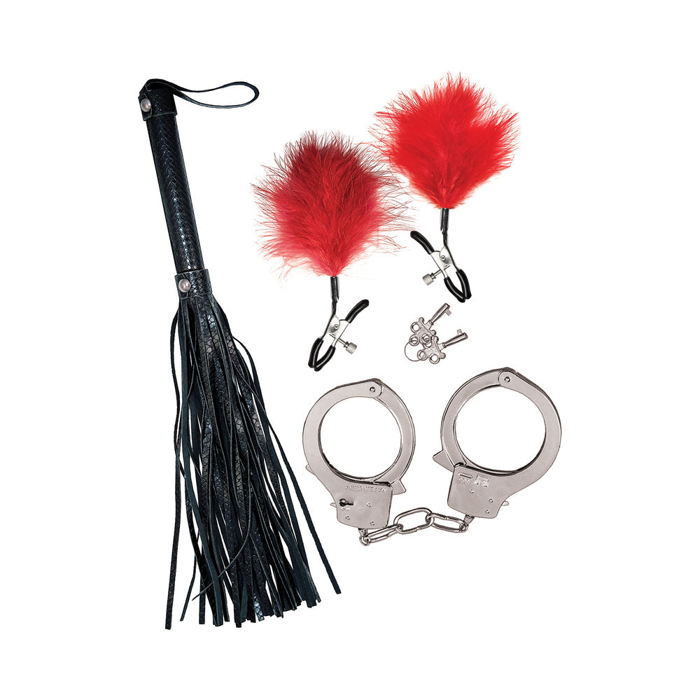 Bondage by Nasstoys Whip, Feather and Cuffs Red
