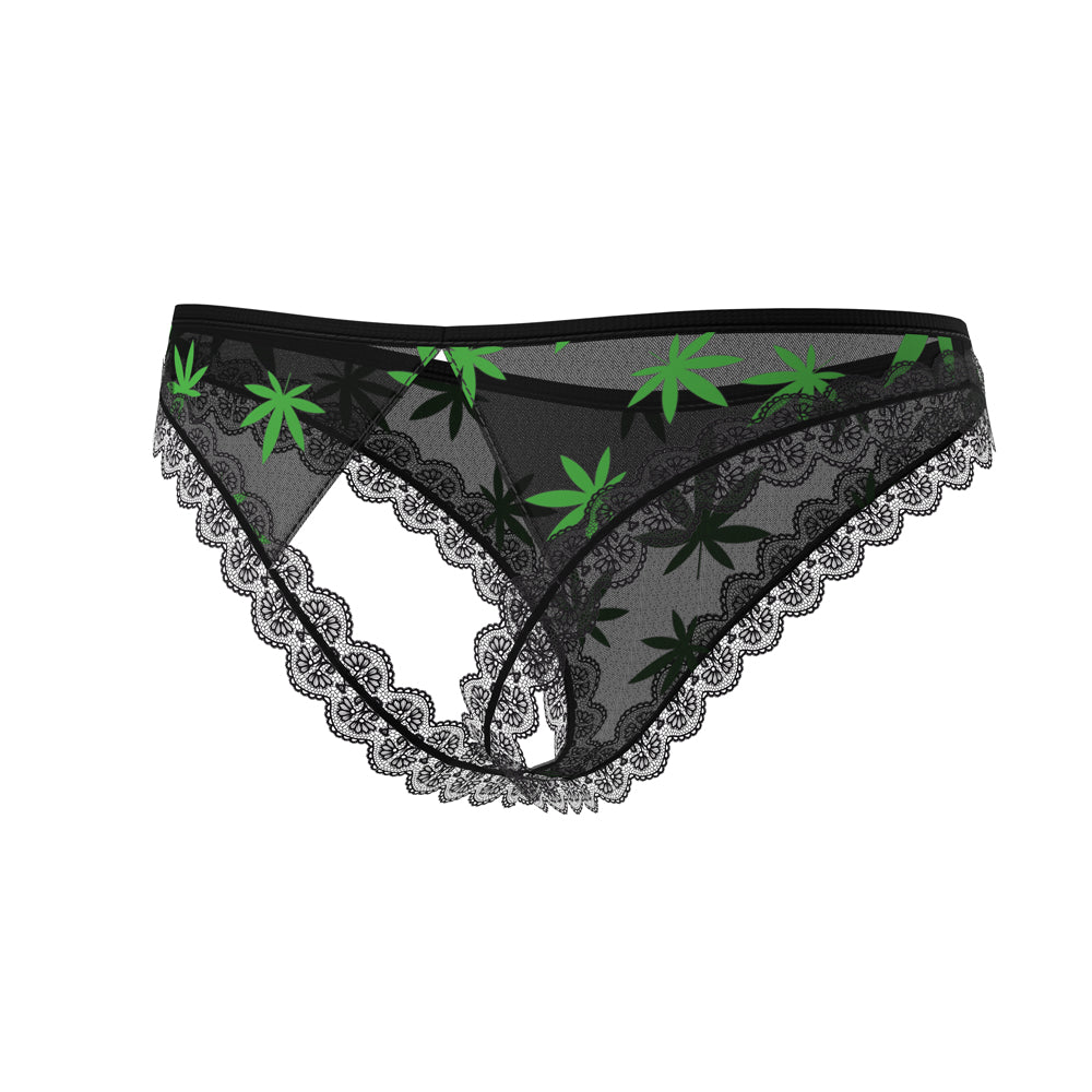 Magic Silk Hazy Dayz Crotchless Panty with Open Back Pot Leaf L/XL