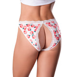 Magic Silk Sweet Treats Split Back & Crotchless Panty with Lube Peach S/M