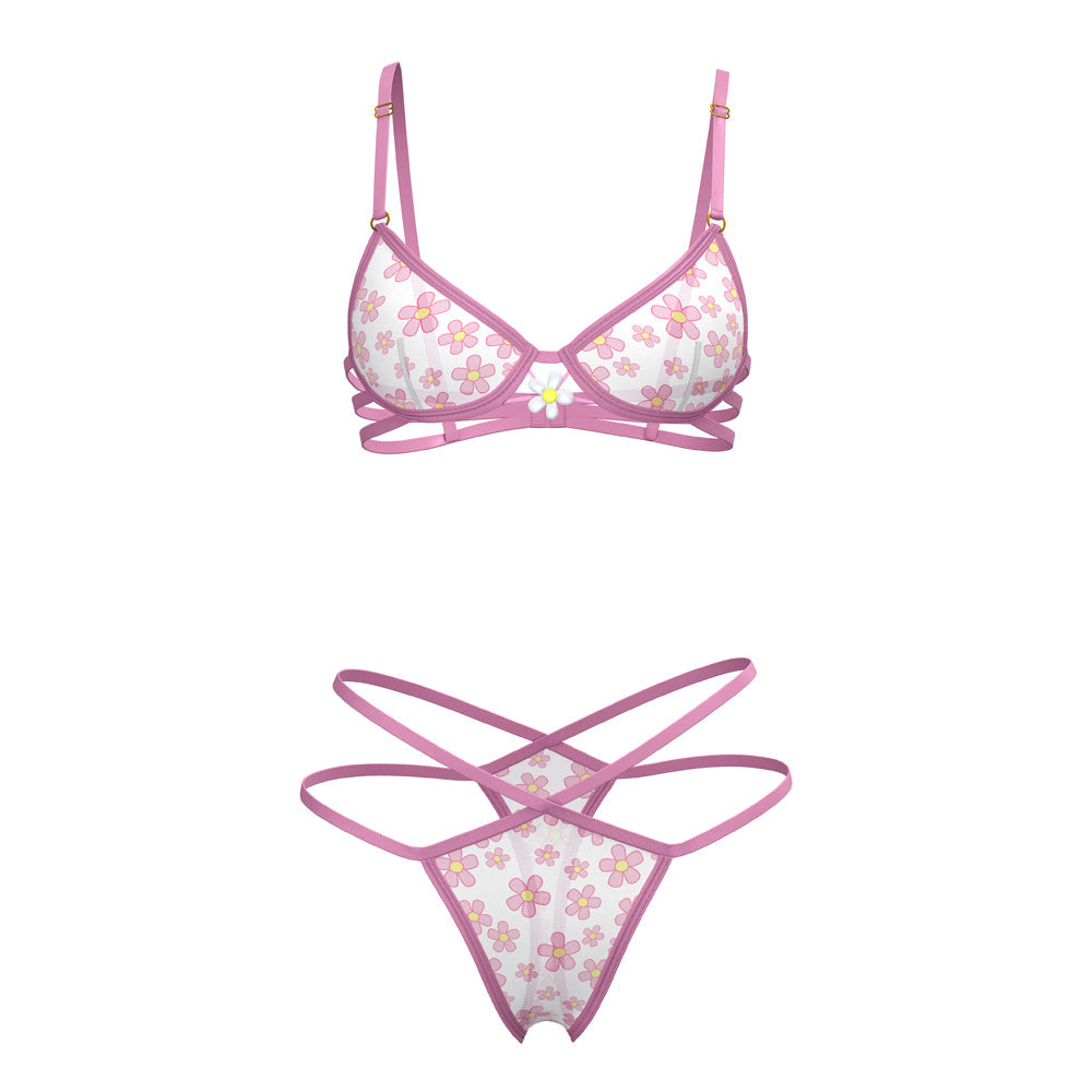 Magic Silk Daisy Bra & Thong Set Daisy Print Queen Size