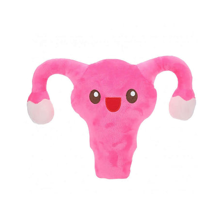 Shots Happy Uterus Cuterus Stuffy Pink plush toy with a cute smiling face in bright pink color.