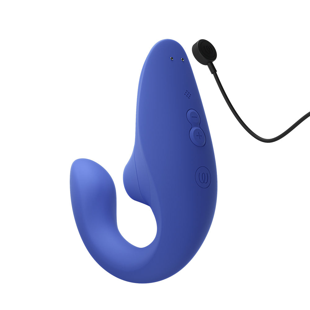 Womanizer Blend Rechargeable Silicone Vibrator with Clitoral Stimulator - Vibrant Blue