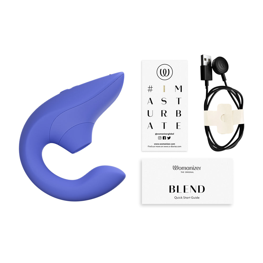 Womanizer Blend Rechargeable Silicone Vibrator with Clitoral Stimulator - Vibrant Blue