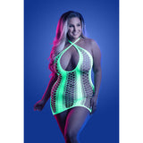 Fantasy Lingerie Glow Synthesize UV Reactive Seamless Keyhole Dress Queen Size