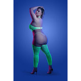 Fantasy Lingerie Glow High Voltage UV Reactive High Neck Bodystocking & G-String Panty Queen Size