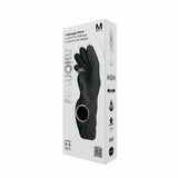 Fukuoku Vibrating Massage Glove Right Hand Medium Black packaging with sleek design and labels.