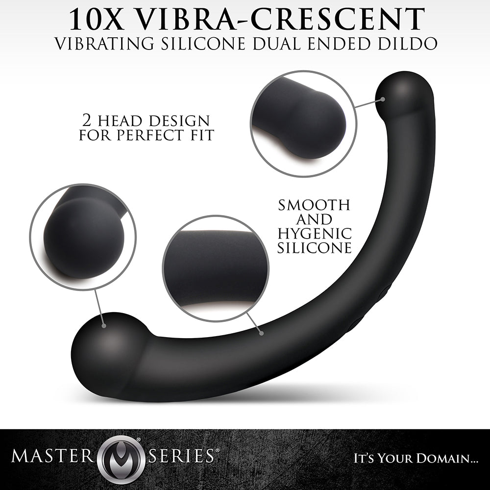 Master Series 10X Vibra-Crescent Vibrating Silicone Dual Ended Dildo Black