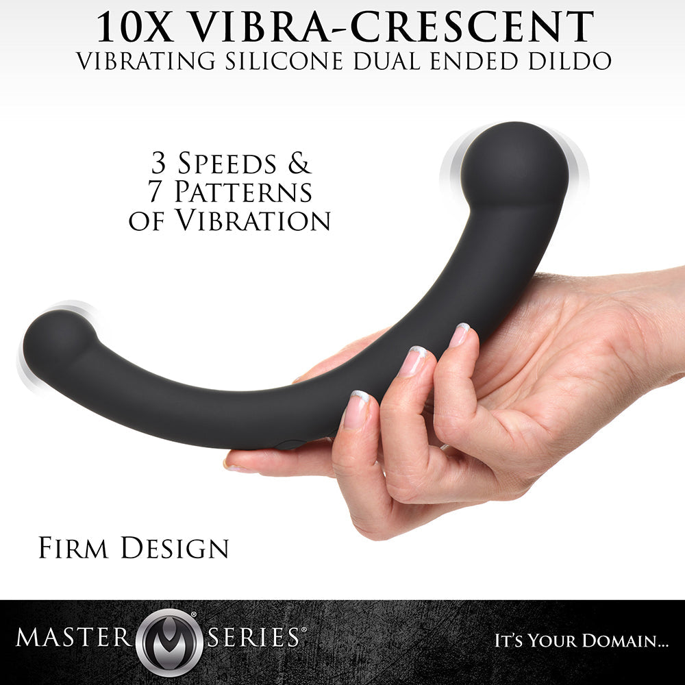 Master Series 10X Vibra-Crescent Vibrating Silicone Dual Ended Dildo Black