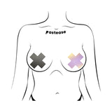 Pastease Plus X Reflective Gun Metal Grey Cross Nipple Pasties