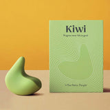 Ohnut Kiwi Vibrating Personal Massager beside the Kiwi product packaging by The Pelvic People on a yellow background.