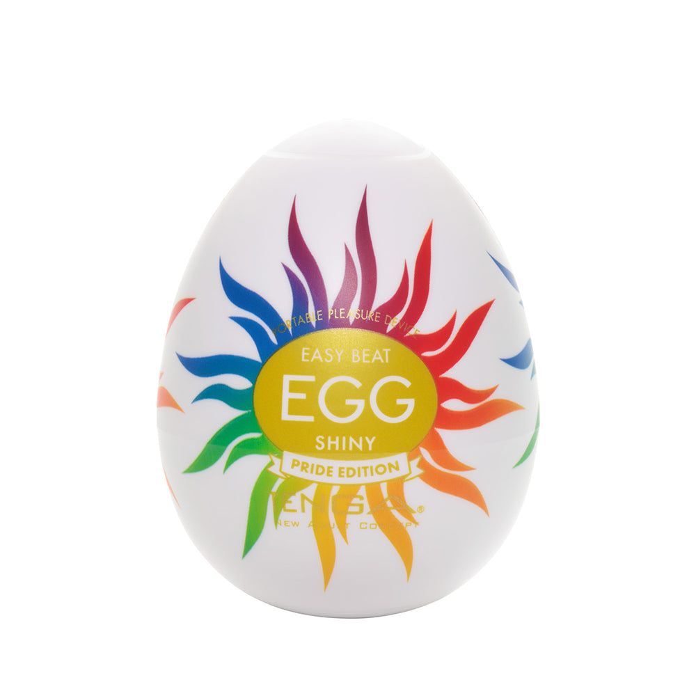 Tenga Egg Shiny II Pride Edition with colorful sunburst design for enhanced pleasure and empowerment.