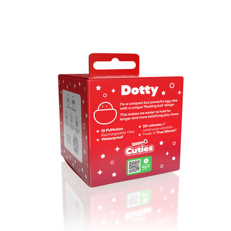 Screaming O Cuties Dotty Egg Vibrator Dusty Rose packaging featuring 10 function, waterproof design and rechargeable vibe.