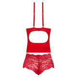 Magic Silk Sugar High Plunge Bustier & Boy Short Set Red Queen Size