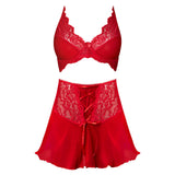 Magic Silk Sugar High Bralette, Cincher Skirt & Thong Set Red L/XL