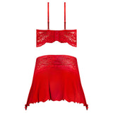 Magic Silk Sugar High Bralette, Cincher Skirt & Thong Set Red L/XL