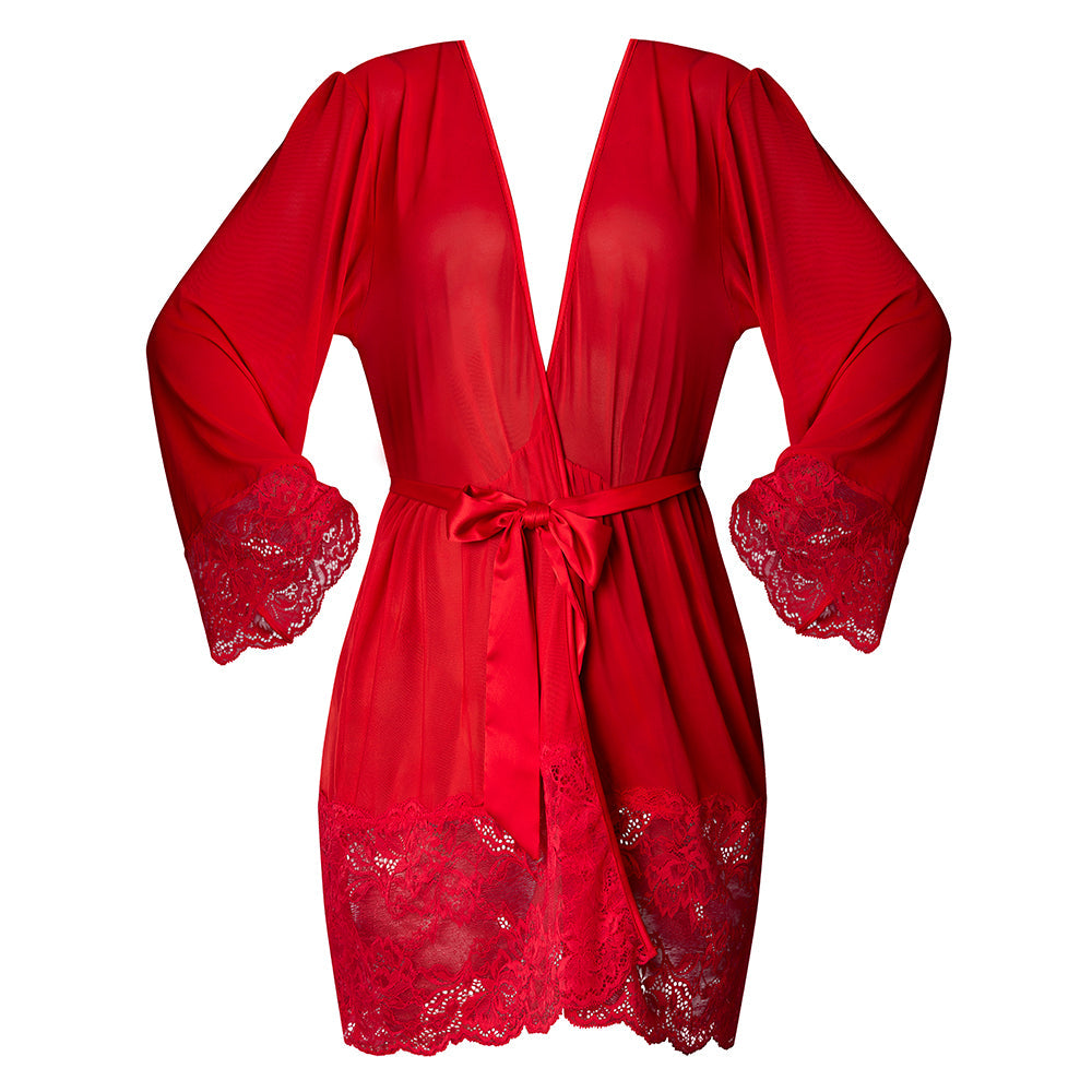 Magic Silk Sugar High 3/4 Sleeve Robe Red S/M