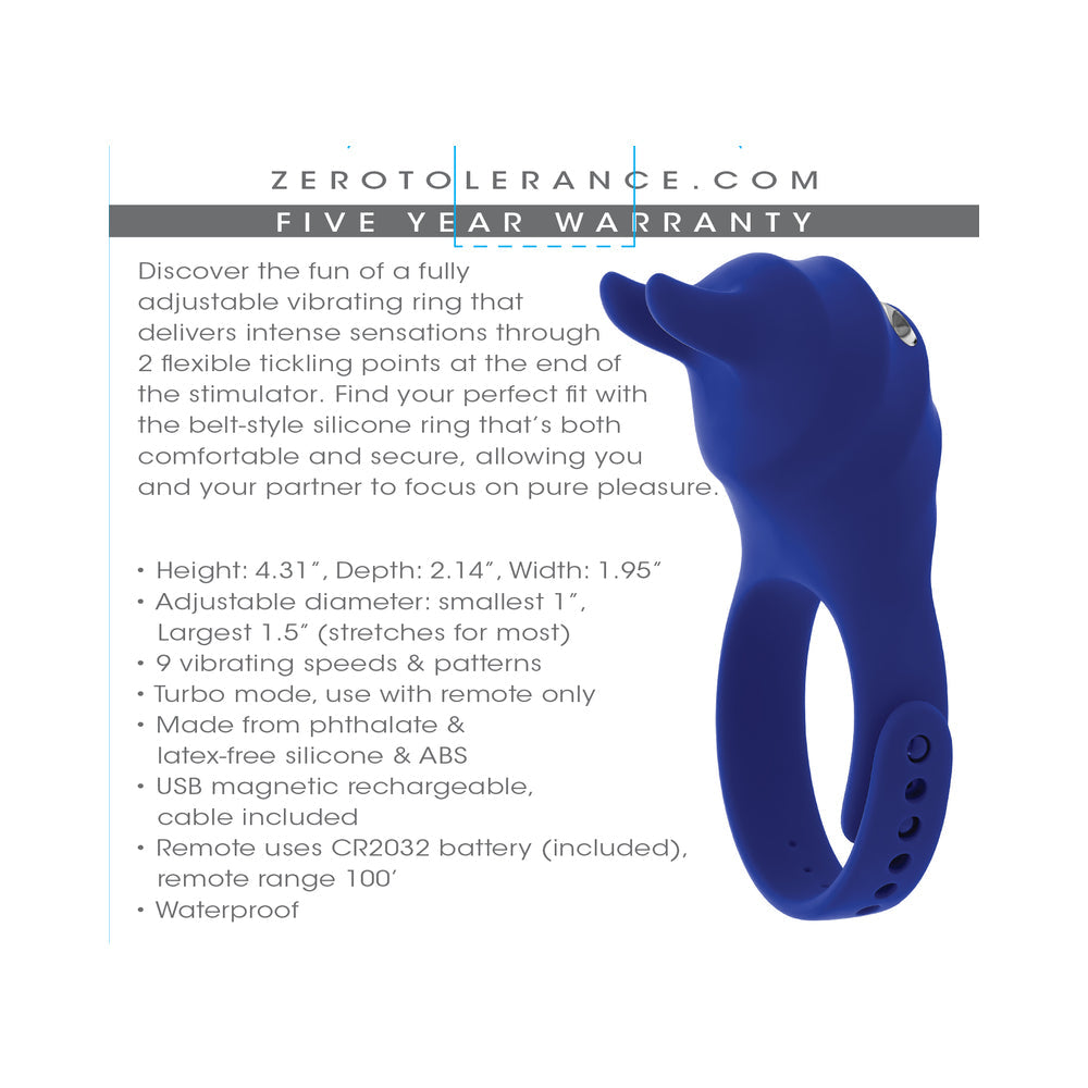 Zero Tolerance Adjustable Fun Ring Rechargeable Vibrating C-Ring with Remote Silicone Blue