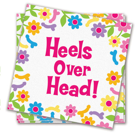Bachelorette Heels Over Head Floral Napkins 8-Pack with colorful floral design and fun text.