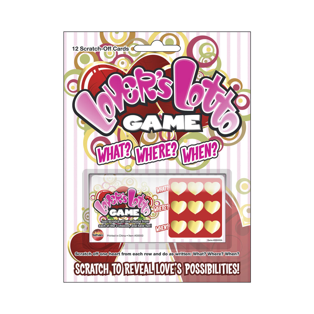 Lovers Lotto Game Scratch and Play Sex Game Carded packaging featuring scratch-off hearts for adventurous couples.