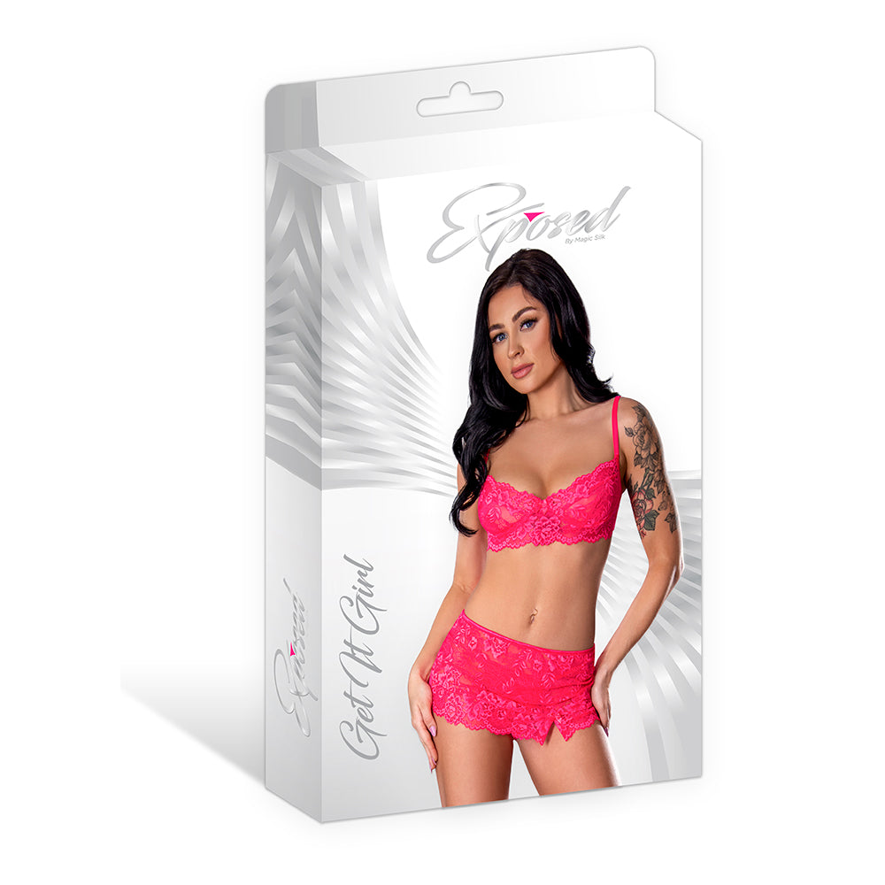 Magic Silk Get It Girl Bra, Skirt & Thong Set Diva Pink L/XL