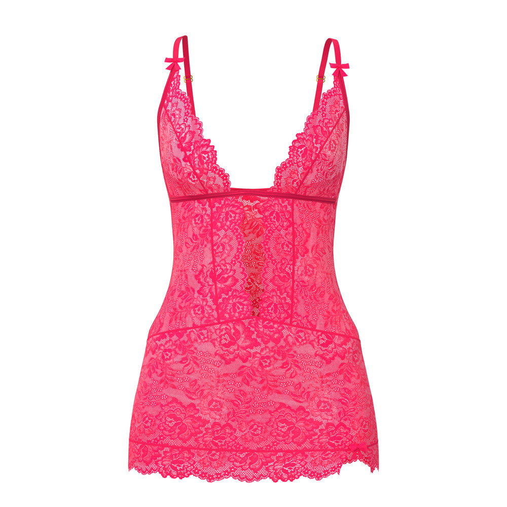 Magic Silk Get It Girl Plunge Chemise & G-Set Diva Pink Queen Size