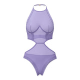Magic Silk Sheer Passion Halter Teddy Very Peri Queen Size