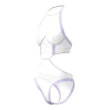 Magic Silk Sheer Passion Halter Teddy White/Lavender Queen Size