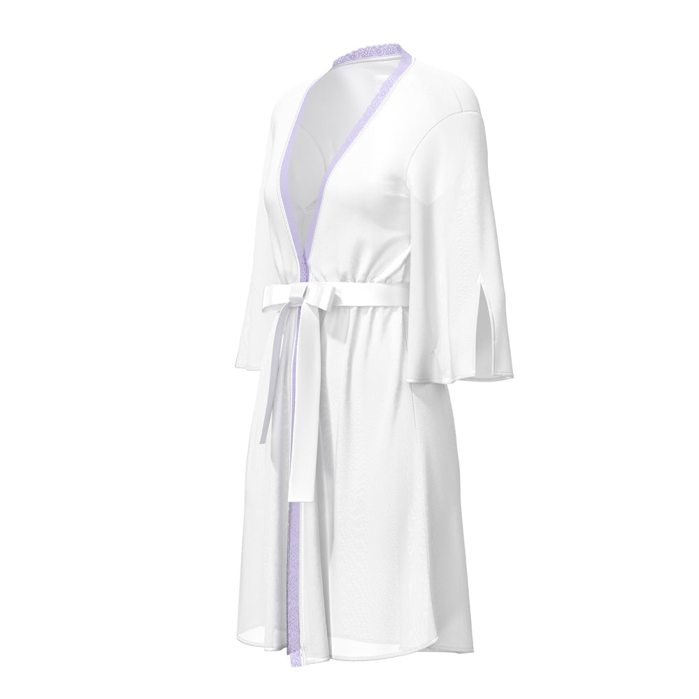 Magic Silk Sheer Passion Flutter Sleeve Robe White/Lavender S/M