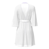 Magic Silk Sheer Passion Flutter Sleeve Robe White/Lavender S/M