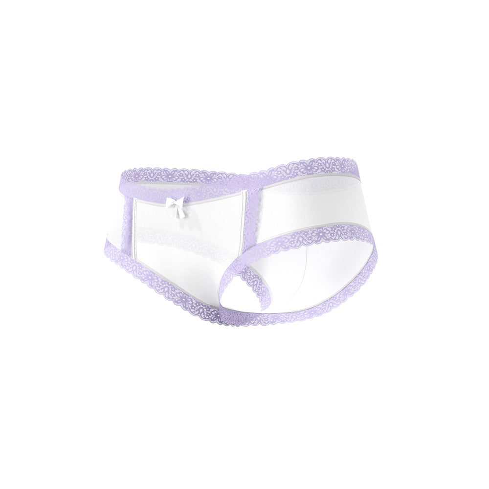 Magic Silk Sheer Passion Cheeky Hipster Boy Short White/Lavender L/XL