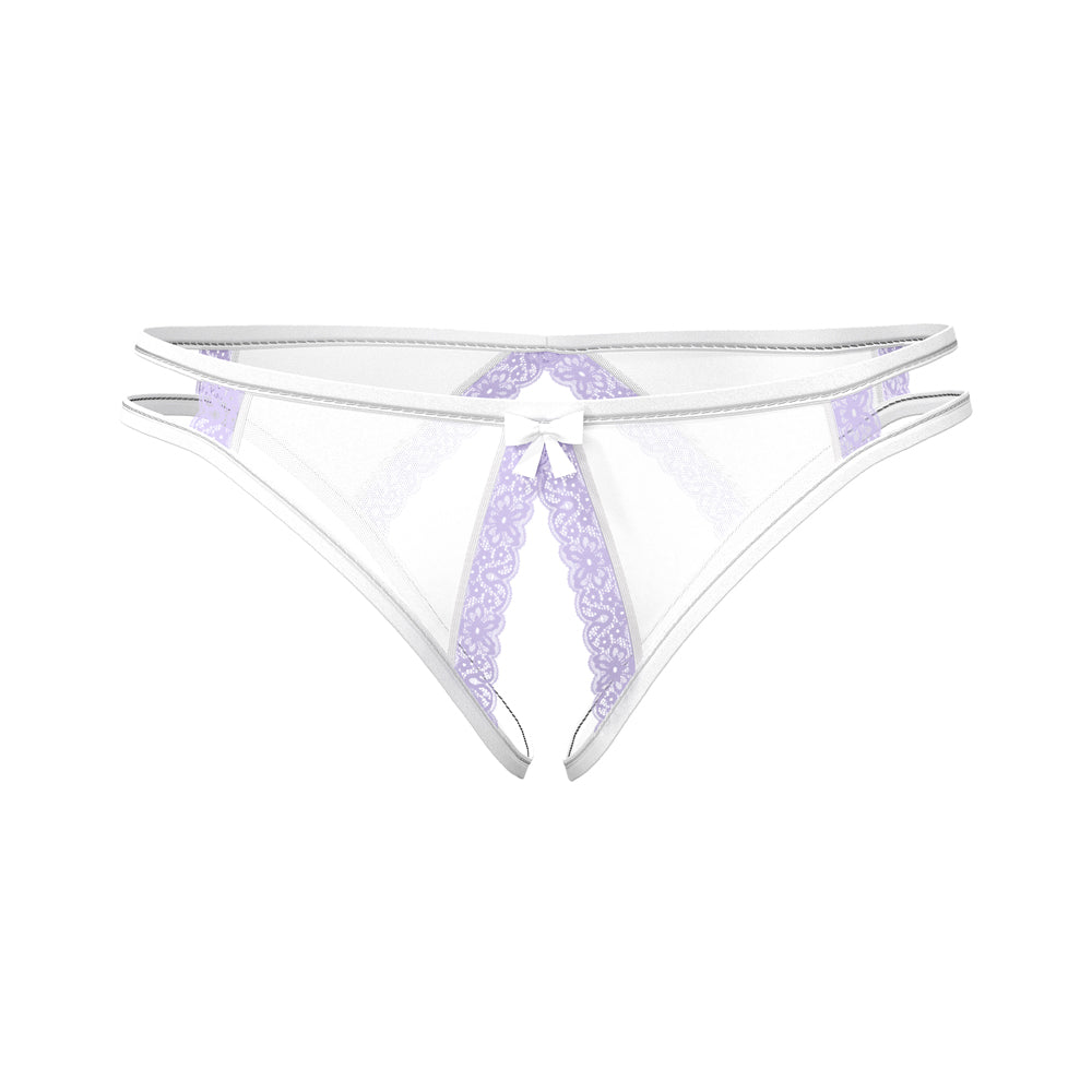 Magic Silk Sheer Passion Crotchless Low Rise Panty White/Lavender Queen Size