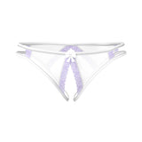Magic Silk Sheer Passion Crotchless Low Rise Panty White/Lavender Queen Size