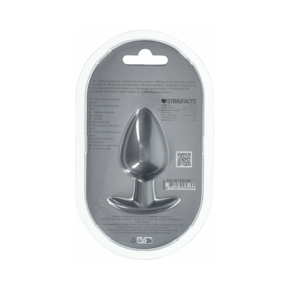 Ouch! Smooth Silicone Anal Plug Large 3.5 inches Gun Metal