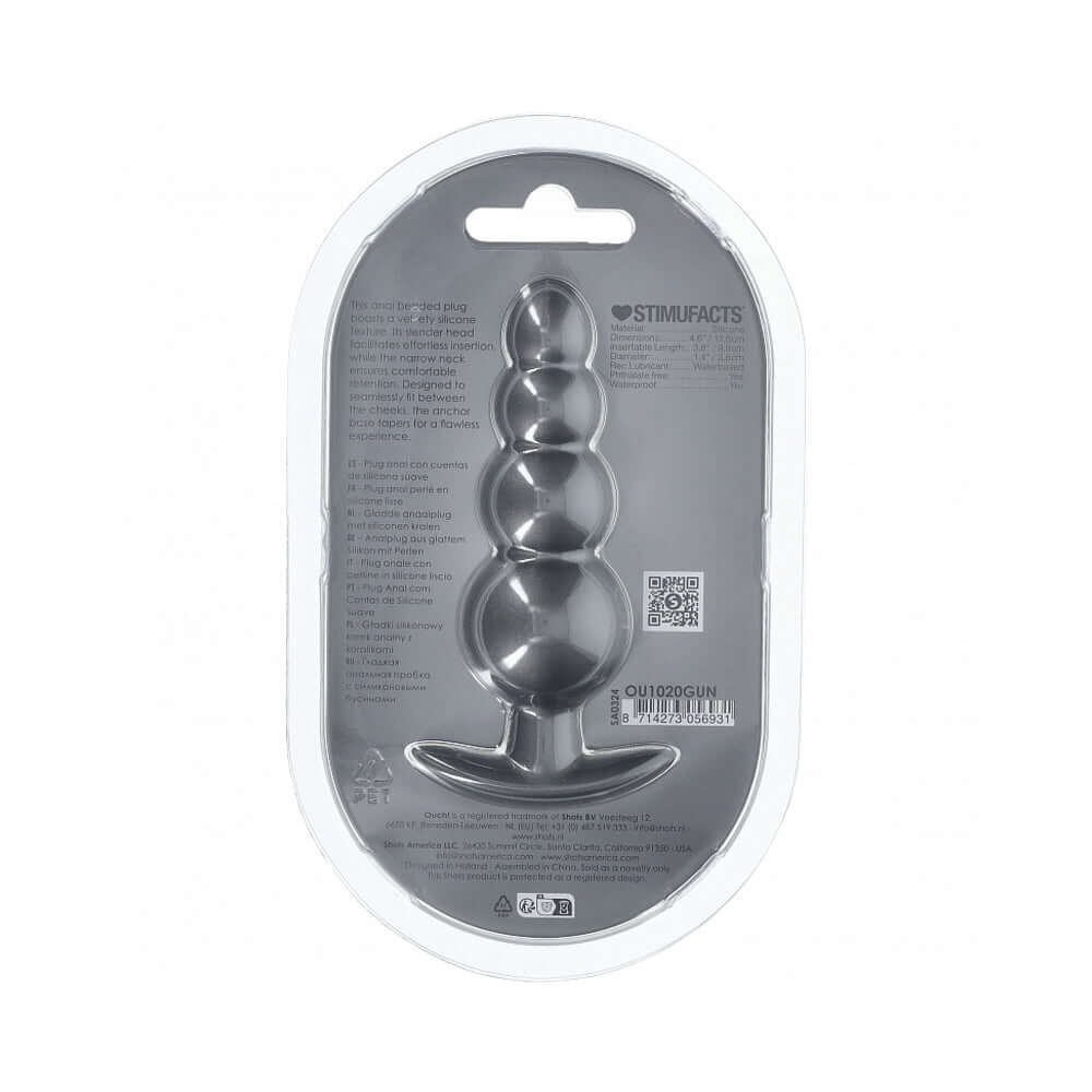 Ouch! Smooth Silicone Beaded Anal Plug 4.6 inches Gun Metal Ouch! Smooth Silicone Beaded Anal Plug 4.6 inches Gun Metal