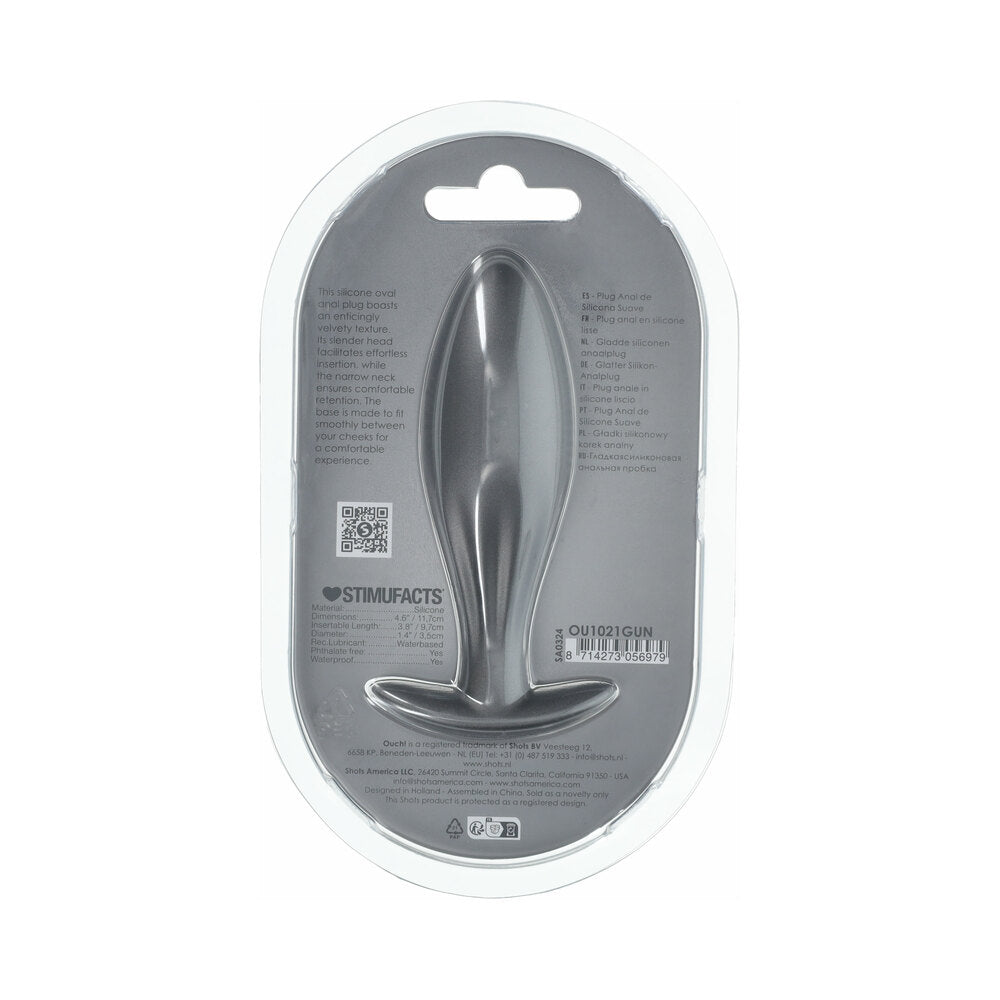 Ouch! Smooth Silicone Oval Anal Plug 4.6 inches Gun Metal