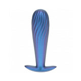 Ouch! Smooth Silicone Ribbed Anal Plug 4.6 inches Metallic Blue