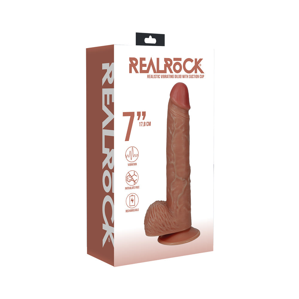 RealRock 7 inches Vibrating Cock with Balls Regular Straight Tan