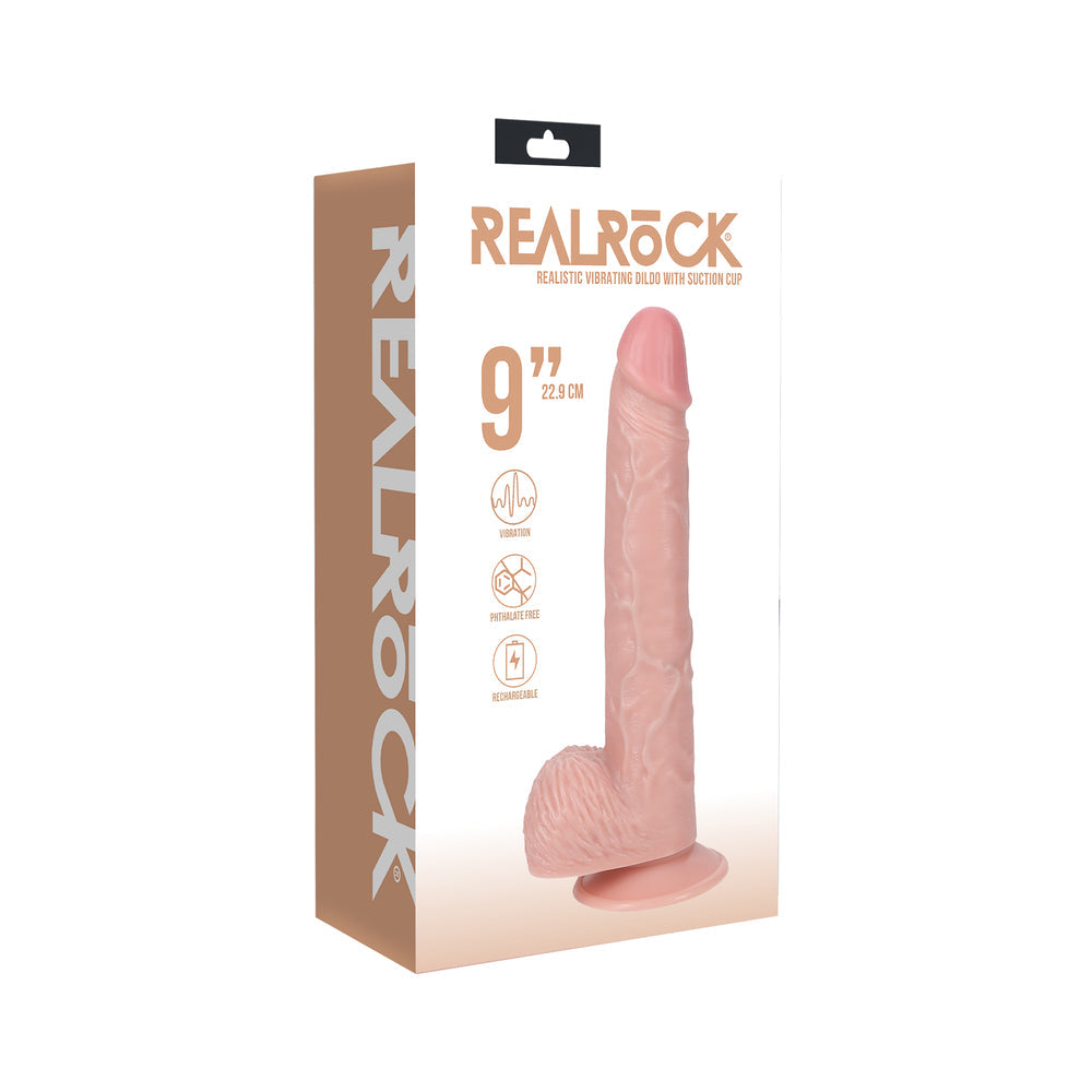 RealRock 9 inches Vibrating Cock with Balls Regular Straight Beige