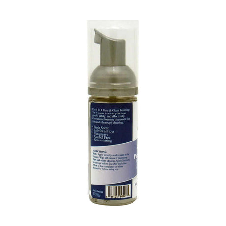Adam & Eve 4 In 1 Pure & Clean Foaming Toy Cleaner 1.6 oz in a pump bottle for easy use and effective cleaning.