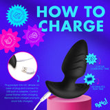 BANG! Rotating & Vibrating Silicone Butt Plug with Remote Black