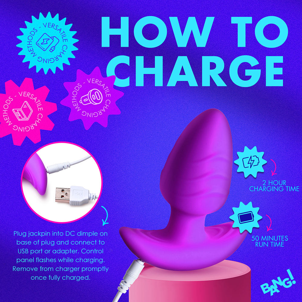 BANG! Rotating & Vibrating Silicone Butt Plug with Remote Purple