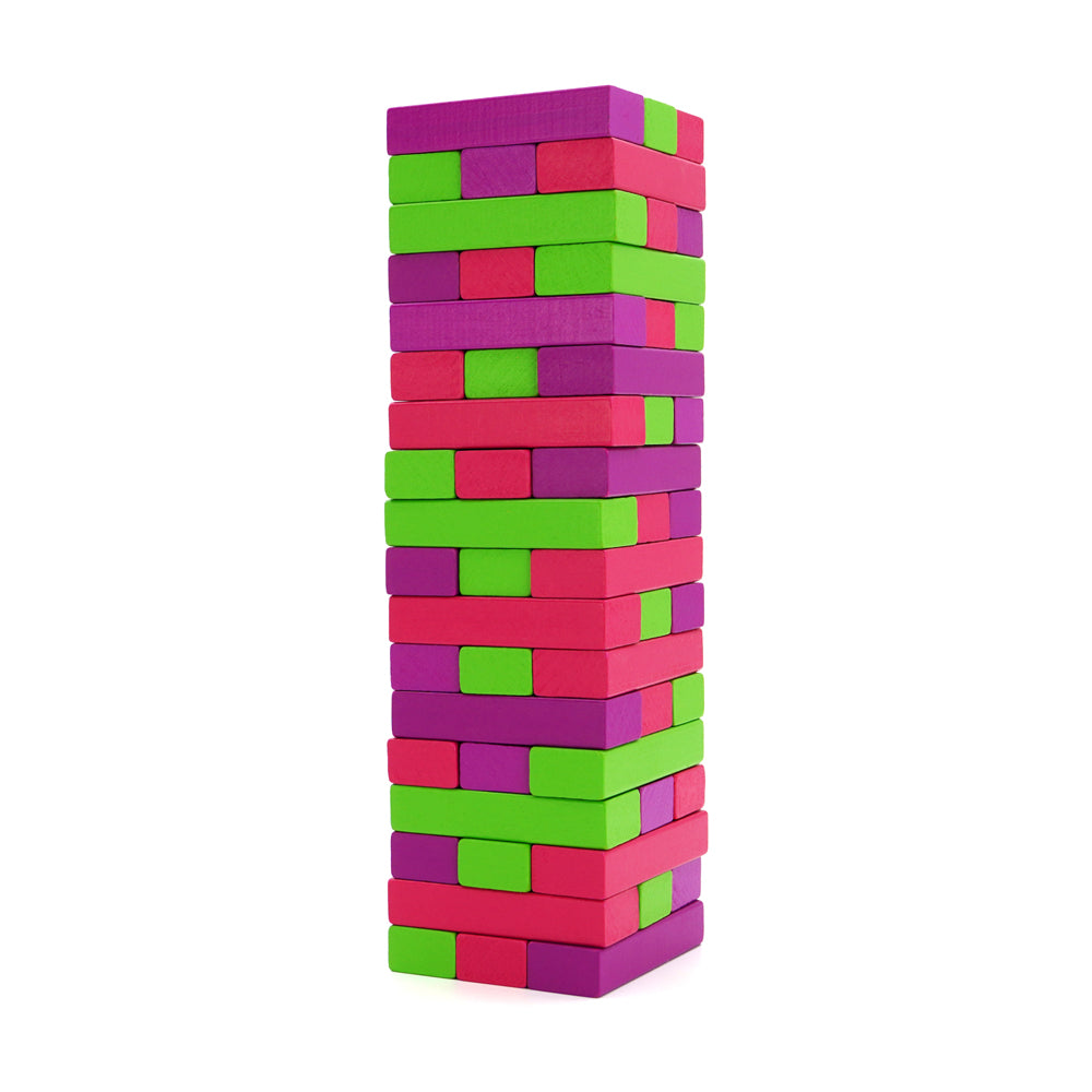 Play Wiv Me Tower of Pleasure Adult Game colorful wooden blocks stacked in a playful design.