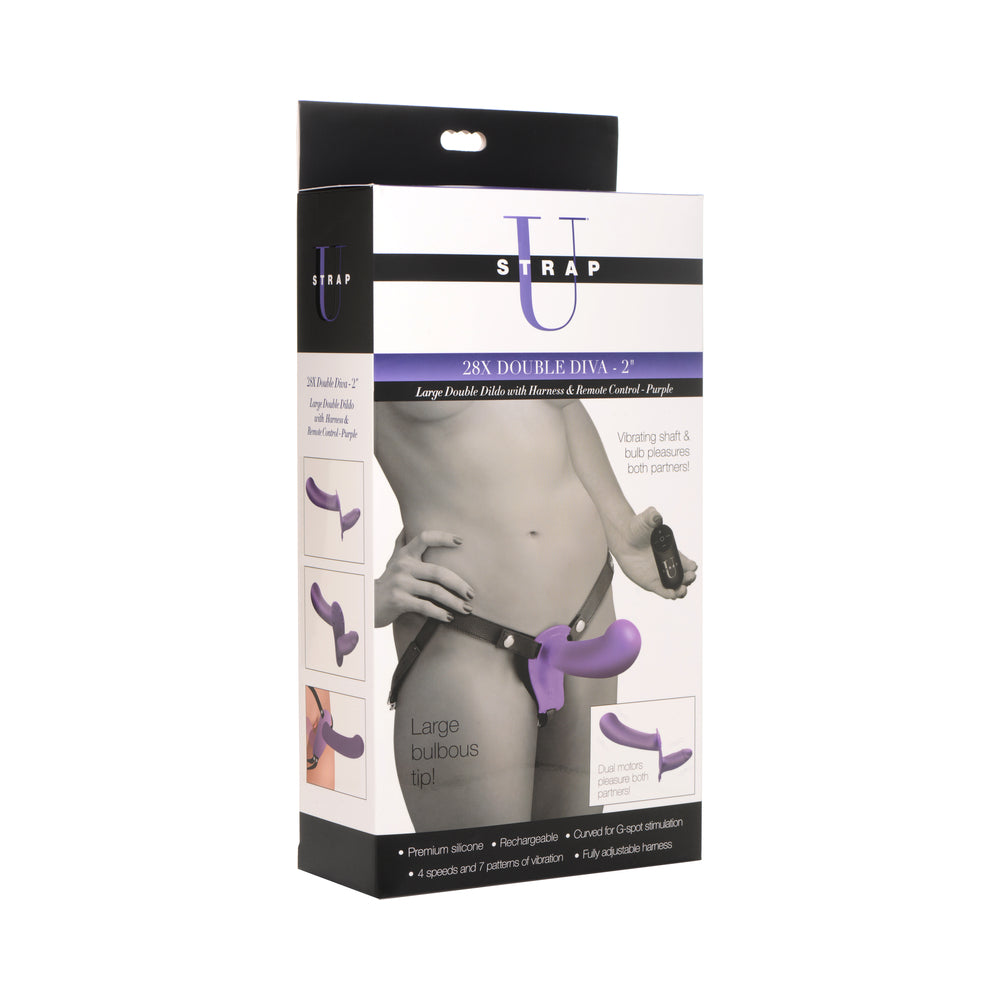 Strap U 28X Double Diva 2 inches Double Dildo with Harness & Remote Purple