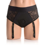 Strap U Laced Seductress Lace Crotchless Panty Harness & Garter Straps L/XL